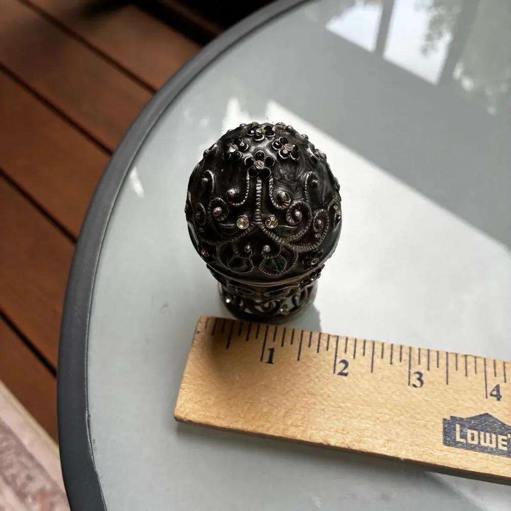 Vintage Jeweled Egg Trinket Box Hinged Pewter Rhinestone Decorative Keepsake